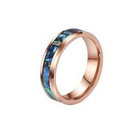 OAKKY Unisex Acier Inoxydable Iridescent Abalone Shell Pattern Incrustation Bague Minimaliste Empilable Band pour Lui et Elle 6mm Or Rose Taille 52
