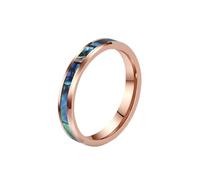 OAKKY Unisex Acier Inoxydable Iridescent Abalone Shell Pattern Incrustation Bague Minimaliste Empilable Band pour Lui et Elle 4mm Or Rose Taille 52