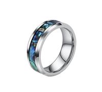 OAKKY Unisex Acier Inoxydable Iridescent Abalone Shell Pattern Incrustation Bague Minimaliste Empilable Band pour Lui et Elle 8mm Argent Taille 60