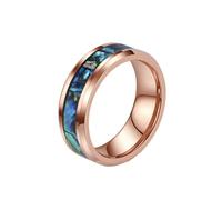 OAKKY Unisex Acier Inoxydable Iridescent Abalone Shell Pattern Incrustation Bague Minimaliste Empilable Band pour Lui et Elle 8mm Or Rose Taille 57