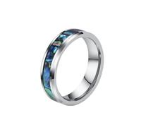 OAKKY Unisex Acier Inoxydable Iridescent Abalone Shell Pattern Incrustation Bague Minimaliste Empilable Band pour Lui et Elle 6mm Argent Taille 52