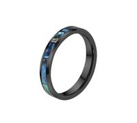 OAKKY Unisex Acier Inoxydable Iridescent Abalone Shell Pattern Incrustation Bague Minimaliste Empilable Band pour Lui et Elle 4mm Noir Taille 60