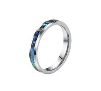 OAKKY Unisex Acier Inoxydable Iridescent Abalone Shell Pattern Incrustation Bague Minimaliste Empilable Band pour Lui et Elle 4mm Argent Taille 68