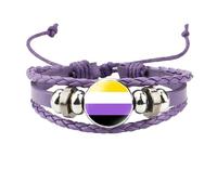 OAKKY Unisex Alliage 18mm Cool Coloré Rayures Non-Binaire Drapeau Fait à la Main Tressé en Cuir Tissé Tressé LGBT Fierté Réglable Bracelet Violet