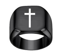 OAKKY Unisexe 18MM Large Croix Chrétienne Bague | Bague Signet en Acier Inoxydable, Foi Religieuse, Confirmation & Baptême