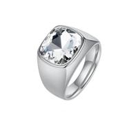 OAKKY Unisexe Acier Inoxydable Pierre Précieuse Rétro Style Minimaliste Bijoux Design Personnalité Tendance Fête Bague Argent Blanc Taille 57