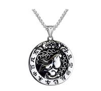 OAKKY Unisexe en Acier Inoxydable Personnalité Vintage 12 Zodiaque Chinois Chanceux Rond Pendentif Chien Tag Horoscope Animal Chaîne Signe Prie Amulette Collier Lièvre