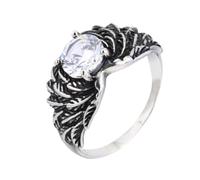 OAKKY Vintage Classique Plume Enveloppée Motif Floral Unique en Forme de 4 Griffes de Dragon Cristal Taille Ronde Bague Sceau Hommes Acier Inoxydable Blanc Taille 57
