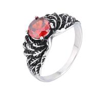 OAKKY Vintage Classique Plume Enveloppée Motif Floral Unique en Forme de 4 Griffes de Dragon Cristal Taille Ronde Bague Sceau Hommes Acier Inoxydable Rouge Taille 60