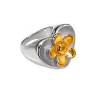 OAKKY Vintage Fleur Acier Inoxydable Or Plaqué Cœur Bague Cachet Y2K Pétales Épais pour Lui Elle Chanceux Personnalisé Statement Cadeau Bijoux Argent Or Taille 62