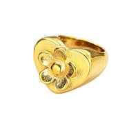 OAKKY Vintage Fleur Acier Inoxydable Or Plaqué Cœur Bague Cachet Y2K Pétales Épais pour Lui Elle Chanceux Personnalisé Statement Cadeau Bijoux Or Taille 57