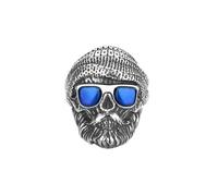 OAKKY Vintage Non-Mainstream Hip Hop Cool Barbe Vieux Hommes avec Lunettes de Soleil et Tricot Chapeau Bague Masculin en Acier Inoxydable Bleu Taille 62