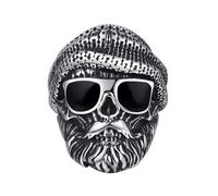 OAKKY Vintage Non-Mainstream Hip Hop Cool Barbe Vieux Hommes avec Lunettes de Soleil et Tricot Chapeau Bague Masculin en Acier Inoxydable Noir Taille 62