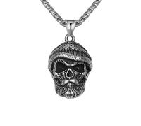 OAKKY Vintage Non-Mainstream Hip Hop Crâne Barbe Vieux Hommes avec Chapeau Tricoté Pendentif Collier Masculin en Acier Inoxydable Style Gothique Punk