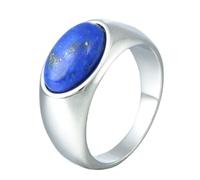 OAKKY Vintage Personnalité Cool Uni Ovale Synthétique Pierre Naturelle Empilage Chevalière Pinky Bague Unisexe en Acier Inoxydable Alliance Argent Bleu Taille 68