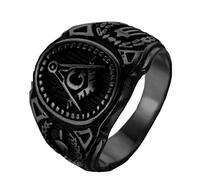 OAKKY Vintage Punk Maçonnique Franc Maçon Biker Bague Homme Acier Inoxydable Symbol Member Déclaration Noir Band Taille 57