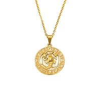 OAKKY Vintage Rond Creux Hip Hop Cool 12 Constellations Signe du Zodiaque Icônes Symboles Biker Pendentif Horoscope Astrologie Collier Unisexe en Acier Inoxydable Cancer