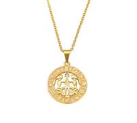 OAKKY Vintage Rond Creux Hip Hop Cool 12 Constellations Signe du Zodiaque Icônes Symboles Biker Pendentif Horoscope Astrologie Collier Unisexe en Acier Inoxydable Gémeaux
