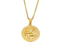 OAKKY Vintage Rond Creux Hip Hop Cool 12 Constellations Signe du Zodiaque Icônes Symboles Biker Pendentif Horoscope Astrologie Collier Unisexe en Acier Inoxydable Sagittaire