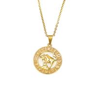 OAKKY Vintage Rond Creux Hip Hop Cool 12 Constellations Signe du Zodiaque Icônes Symboles Biker Pendentif Horoscope Astrologie Collier Unisexe en Acier Inoxydable Taureau