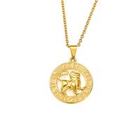 OAKKY Vintage Rond Creux Hip Hop Cool 12 Constellations Signe du Zodiaque Icônes Symboles Biker Pendentif Horoscope Astrologie Collier Unisexe en Acier Inoxydable Lion