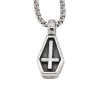 OAKKY Vintage Unique Cool Forme de Cercueil Carrée Tagues de Croix pour Chiens Pendentif Amulette Crucifix Collier Unisexe Acier Inoxydable avec Chaîne