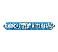 OakTree Bannière holographique « Happy 70th Birthday », Bleu, 2,7 m