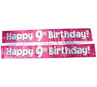 OakTree Bannière holographique Happy 9th Birthday Rose 2,7 m