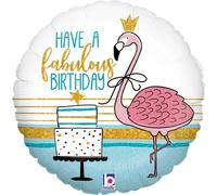Oaktree - Flamingo - Ballon en plastique "Fabulous Birthday" - Film SG35572 (taille unique) (blanc/rose/or)