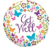 Oaktree - Fleurs et papillons - Ballon en plastique holographique "Get Well" SG37061 (taille unique) (Blanc)