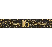 OAKTREE UK 625518 Bannière scintillante pour 16e anniversaire Noir/doré 2,7 m