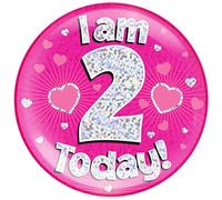 OAKTREE UK 633032 Grand badge I am 2 Today Rose holographique 15,2 cm