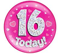 OAKTREE UK-Badge Jumbo 16 Today Rose à pois holographiques 15,2 cm, 633179