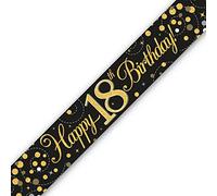 Oaktree UK Bannière brillante pour 18e anniversaire Noir et or holographique 2,7 m