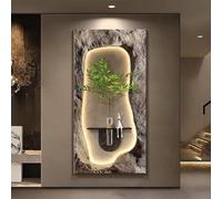 OAKVYNE Art Mural À LED Lumineux en Grès - Sculpture Murale 3D, Tableau Décoratif Suspendu avec Vase pour Entrée, Salon Et Couloir(A,50 * 100cm/19.68 * 39.37in)