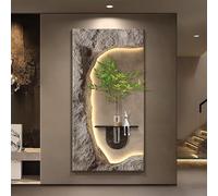 OAKVYNE Art Mural À LED Lumineux en Grès - Sculpture Murale 3D, Tableau Décoratif Suspendu avec Vase pour Entrée, Salon Et Couloir(C,50 * 100cm/19.68 * 39.37in)