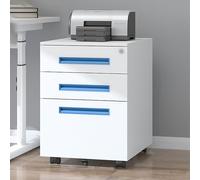 OAKVYNE Classeur À 3 Tiroirs avec Serrure, Petit Classeur À roulettes sous Bureau pour Le Rangement À Domicile Ou Au Bureau, Armoires Mobiles en Acier avec roulettes(Blue)