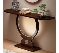 OAKVYNE Console Entrée Bois Moderne avec Cadre Rond Éclairé, Table Console Étroite pour Couloir Entrée Ou Derrière Canapé, Meuble d'accueil À Lumière Ambiance Chaude(100cm)