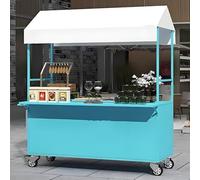 OAKVYNE Étal De Marché Créatif en Fer avec Auvent Pare-Soleil Et Coffre De Rangement, Chariot De Vente Extérieur, Chariot De Restauration À roulettes pour Vendeurs(Blue)