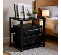 OAKVYNE Meuble Chaine HiFi Armoire de Composants Audio Vidéo à 2/3 Niveaux,Étagère Multimédia Solide avec Capacité 60KG,Étagère Ajustable Support Vidéo Mobile for Salon(Style 1)