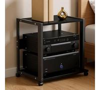 OAKVYNE Meuble Chaine HiFi Armoire De Rack Audio, Rack Audio HiFi Support AV Media À 2/3 Niveaux, Meuble Chaine HiFi Multimédia pour Platine Vinyle Et Console De Jeux(Style 1)
