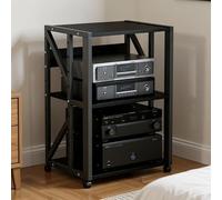 OAKVYNE Rack Audio HiFi Support AV Media À 2/3 Niveaux, Étagère Ajustable Support Vidéo Mobile, Meuble Chaine HiFi Multimédia pour Platine Vinyle Et Console De Jeux(Style 3)