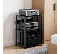 OAKVYNE Rack Audio HiFi Support AV Media À 2/3 Niveaux, Étagère Ajustable Support Vidéo Mobile, Meuble Chaine HiFi Multimédia pour Platine Vinyle Et Console De Jeux(Style 2)