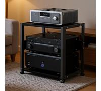 OAKVYNE Rack Audio HiFi Support AV Media À 2/3 Niveaux, Étagère Multimédia Solide avec Capacité 60KG, Étagère Ajustable Support Vidéo Mobile for Salon, Bureau et Cinéma(Style 1)