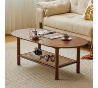 OAKVYNE Table Basse Moderne - Tables de Salon en Verre Trempé avec Structure en Chêne et Tressage Rotin, Robuste et Facile à Assembler pour Petit Espace, Chambre(Walnut,120cm/47.2in)