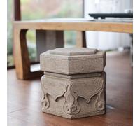 OAKVYNE Tabourets de Tambour de Jardin DéCoratifs - Petit Tabouret Bas, Design Gaufré Durable, Finition Pierre Antique, Repose-Pieds Compact