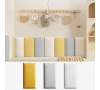 OAKVYNE Tête De Lit Adhesive Murale 3D Beige, Panneaux Muraux Auto-Adhésifs Anti-Collision & Isolation Phonique, Rembourrage Mural Tissu Éponge(E,30 * 50cm/11.8 * 19.68in)