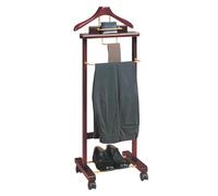 OAKVYNE Valet De Costume pour Homme,Porte-Costumes,Portant A Vetement Bois,Cintre Roulant,Barre À Pantalons,Crochets pour Cravates Et Ceintures,Rangement pour Chaussures