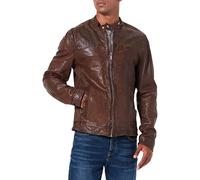 Oakwood 60901 - Veste en cuir - Col à boutons - Manches longues - Homme - Marron - Medium (Taille fabricant: M)