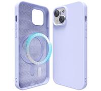 oakxco Coque Magnétique Silicone pour iPhone 15, Compatible avec MagSafe, Antichoc, Étui Mince, Antichoc Souple, Esthétique, Tendance, Coque Rigide pour Femme, Violet Clair